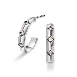 Fasett creoler i hvitt gull, Diamant 0.06ct (TWSI)