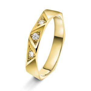 Fasettring i gult gull, Diamant 0.06ct (TWSI)