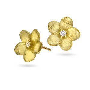 Øredobber i gull m/dia. 0,06 WSI , blomst