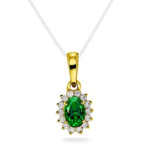 Anheng i gult gull med diamant og smaragd 0,14 ct WSI