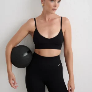 Black Ribbed Seamless Deep Cut Bra