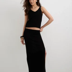 Black Silk Knit Maxi Skirt